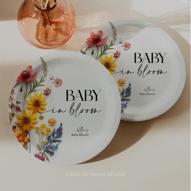 Plato De Papel Flores presionadas Wildflower Boho Baby Shower (Subido por el creador)