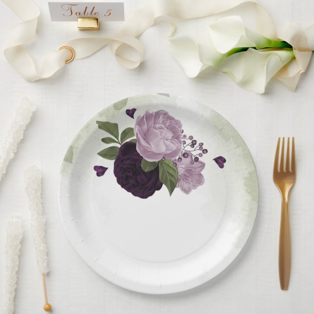 Plato De Papel Flores profundas y moradas claras (Boda)