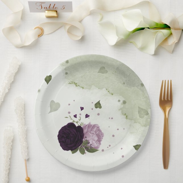 Plato De Papel Flores profundas y moradas claras (Boda)
