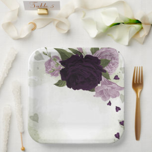 Plato De Papel Flores profundas y moradas claras