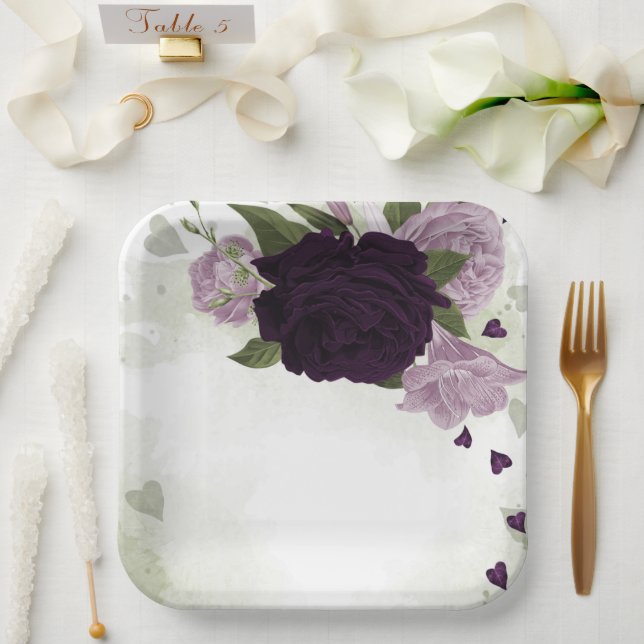 Plato De Papel Flores profundas y moradas claras (Boda)