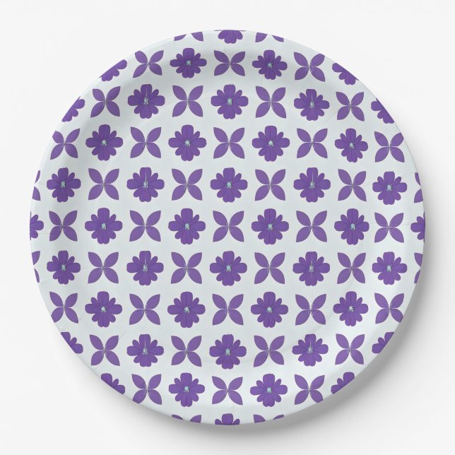 Plato De Papel Flores púrpuras con fondo claro (Anverso)