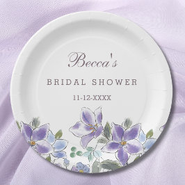 Plato De Papel Flores Purpúreas Lilas Bridal Shower Floral