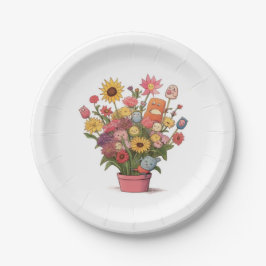 Plato De Papel Flores, ramo, maceta