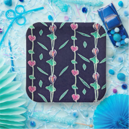 Plato De Papel Flores rayadas