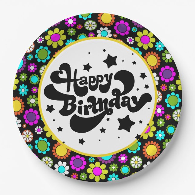 Plato De Papel Flores retro (Anverso)