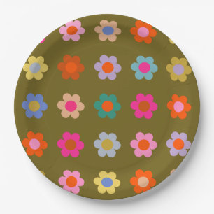 Plato De Papel Flores retro de abstracto floral de color vintage