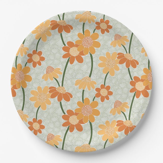 Plato De Papel Flores retro de los años 70 apagadas (Anverso)