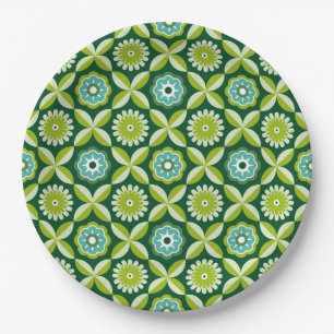 Plato De Papel Flores retro verdes