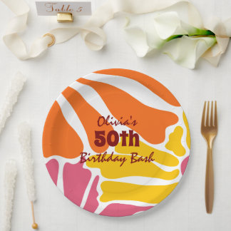 Plato De Papel Flores Retro Vintage Elegantes y Coloridas Cumplea