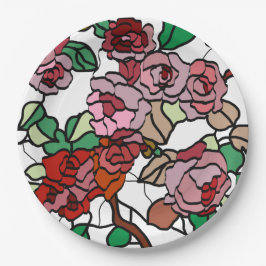 Plato De Papel Flores rojas brillantes y moderadas