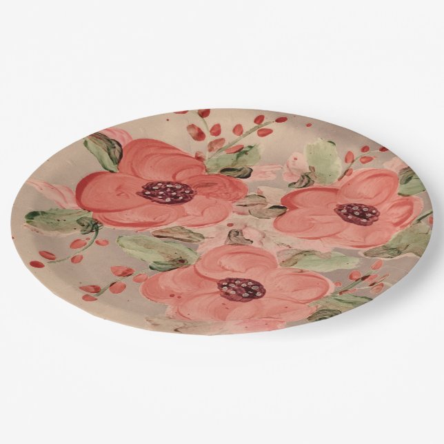 Plato De Papel Flores rojas cualquier placa de papel del Diseñado (Angular)