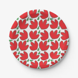 Plato De Papel Flores Rojas Estampado Floral Cumpleaños