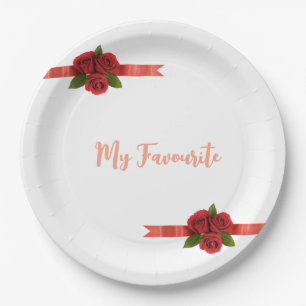 Plato De Papel Flores Rojas Favorito