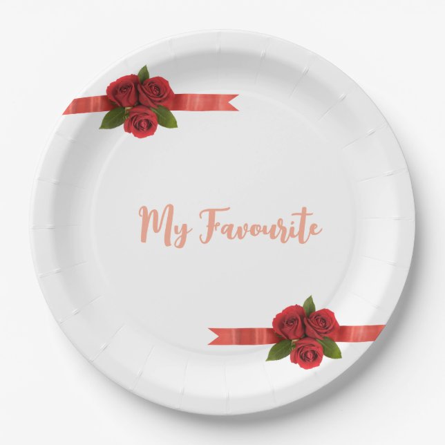 Plato De Papel Flores Rojas Favorito (Anverso)