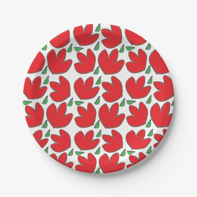Plato De Papel Flores Rojas Patrón Floral Cumpleaños (Anverso)