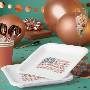 Plato De Papel Flores Rojo Blanco Azul