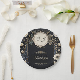 Plato De Papel Flores románticas brillantes sobre un fondo azul p