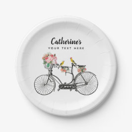 Plato De Papel Flores románticas de bicicleta veneciana pájaros