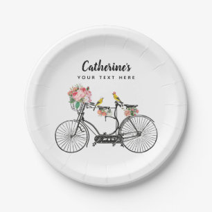 Plato De Papel Flores románticas de bicicleta veneciana pájaros