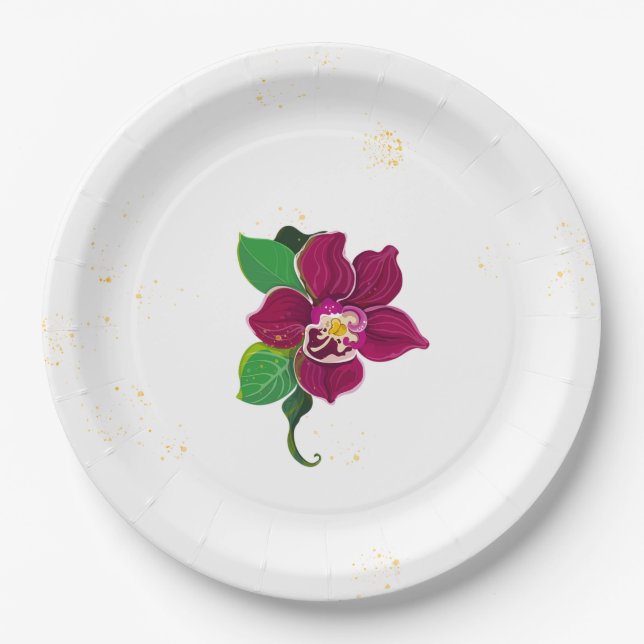 Plato De Papel flores románticas de hibisco botánico (Anverso)