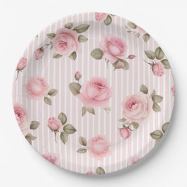 Plato De Papel Flores romanticas rosadas duchas de novia
