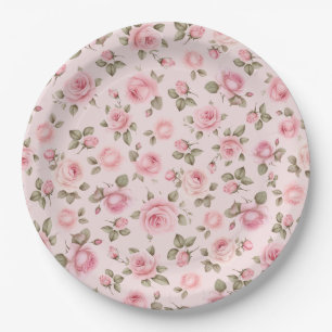 Plato De Papel Flores rosa vintage ducha de novia