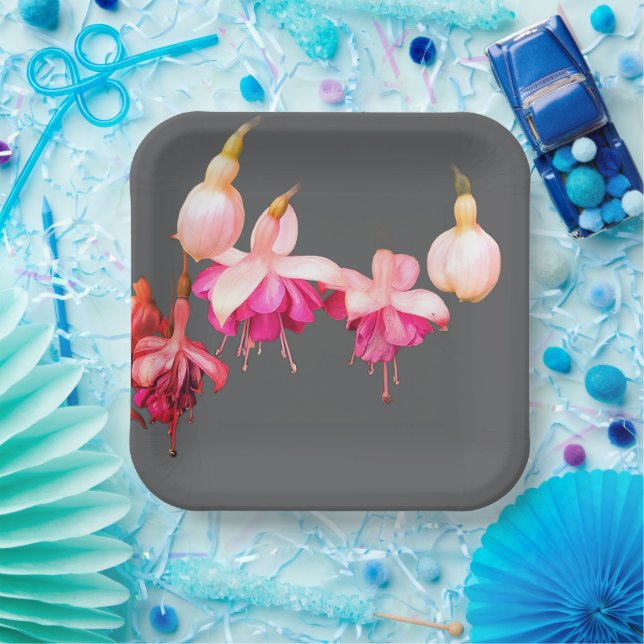 Plato De Papel Flores rosa y crema (Fiesta)