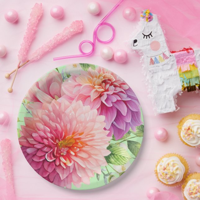 Plato De Papel Flores rosadas de Dahlia (Fiesta)