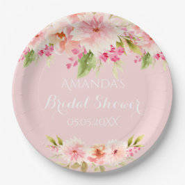 Plato De Papel Flores rosadas de shower nupcial