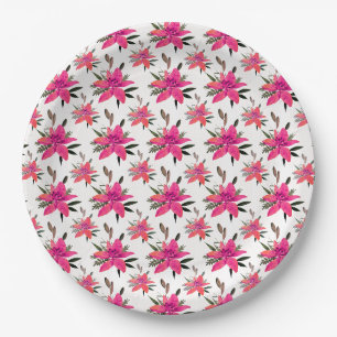 Plato De Papel Flores rosadas diseño de patrón floral