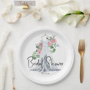 Plato De Papel Flores rosadas elegantes y vegetación -ducha de no