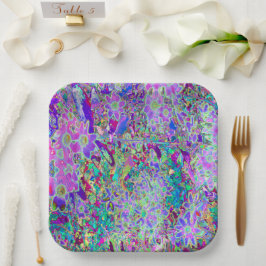 Plato De Papel Flores rosadas y moradas trippy