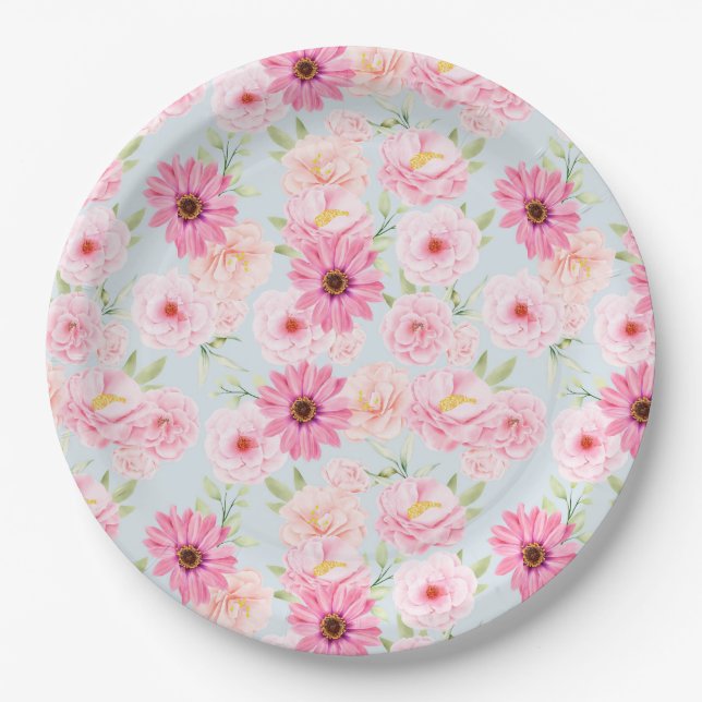 Plato De Papel Flores rosas (Anverso)