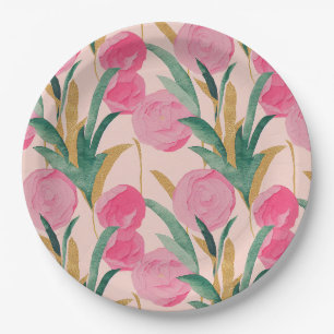 Plato De Papel Flores rosas