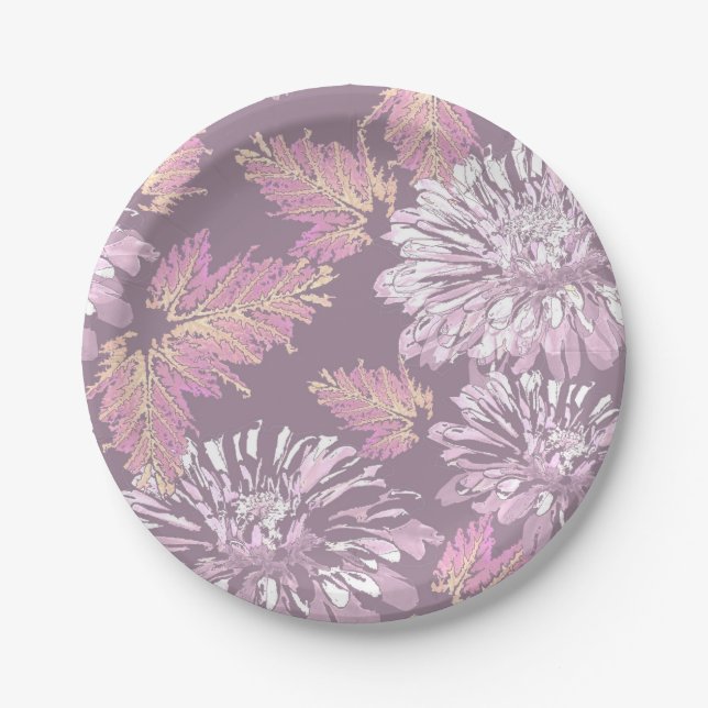 Plato De Papel Flores rosas, acuarela, retro (Anverso)