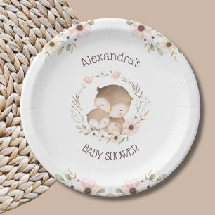 Plato De Papel Flores rosas cúpulas Lechuza Lechuza Lechuza Bebé