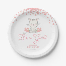 Plato De Papel Flores rosas Kitten Chica Baby Shower