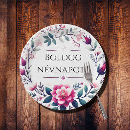 Plato De Papel Flores rosas - Nombre húngaro Día Placas de papel