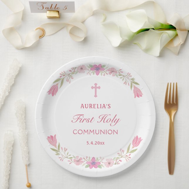 Plato De Papel Flores rosas, primera ronda de comunicación (Boda)