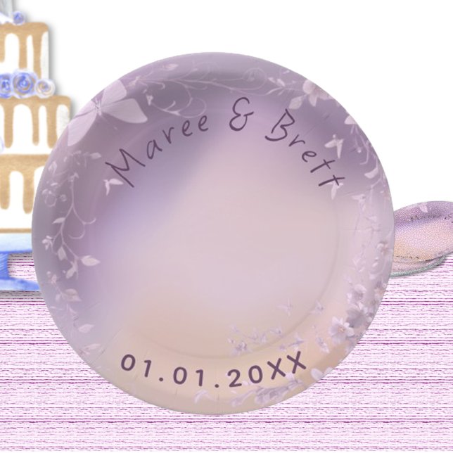 Plato De Papel Flores rosas y Boda del tema de la mariposa (Subido por el creador)