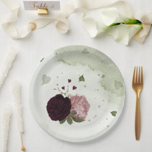 Plato De Papel flores rosas y de cabaré