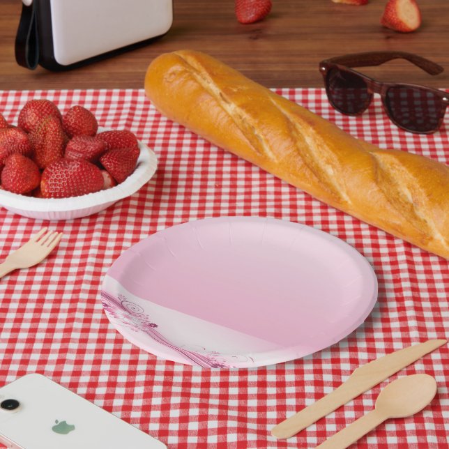 Plato De Papel Flores rosas y olas (Picnic)