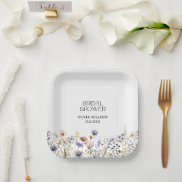 Plato De Papel Flores salvajes azul claro de color de agua ducha 