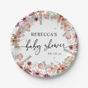 Plato De Papel Flores salvajes de Boho rosa Placas de papel Baby 