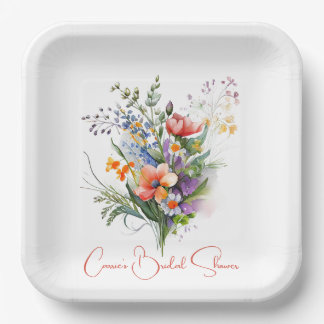Plato De Papel Flores salvajes de coral y púrpura ducha de novias