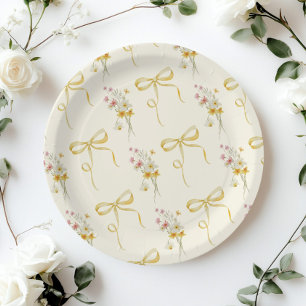Plato De Papel Flores salvajes de verano amarillo Bow ducha bebé