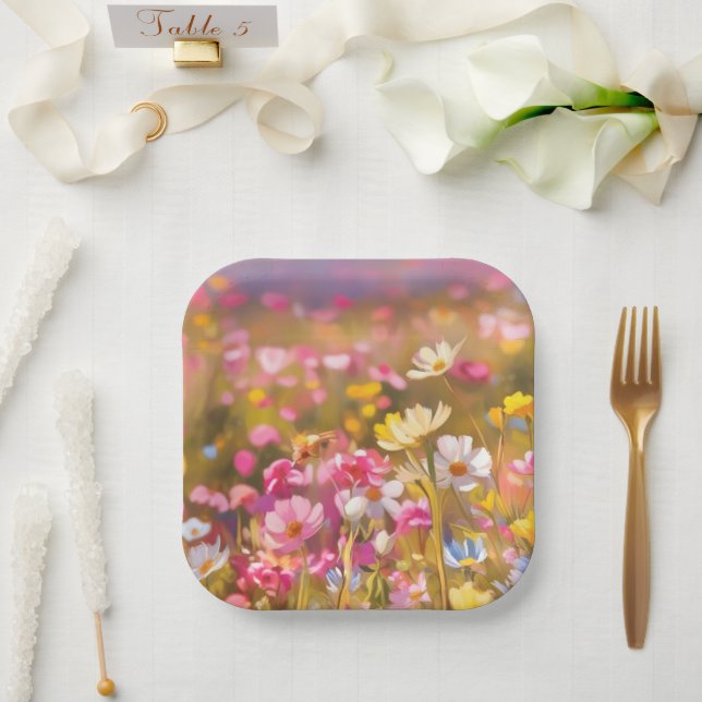 Plato De Papel Flores salvajes rosas Lavanda amarilla 2025 (Boda)