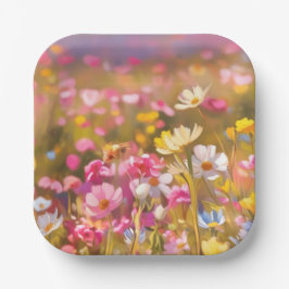 Plato De Papel Flores salvajes rosas Lavanda amarilla 2025