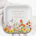 Plato De Papel Flores salvajes y coloridas despedidas señorita Br<br><div class="desc">Flores salvajes de colores Boda rural Adiós Miss Fiesta de papel de ducha de novia Las placas presentan flores de campo de bonito en naranja, amarillo, morado y rosa sobre un fondo blanco con la información de su personalizado. Perfecto para su Fiesta especial de Hen, Bachelorette Party, Bridal Shower, Fiesta...</div>